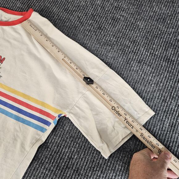 Disney Excellent 8 Shirt Mens Large Cream Ringer Mickey Mouse Goofy Donald - Picture 6 of 11